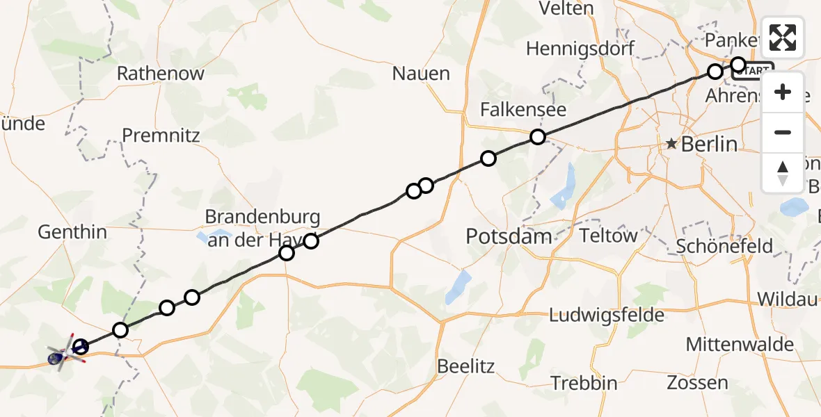 Flugroute Polizeihubschrauber Panketal - Genthin, 26 Oktober 2026, 12:28