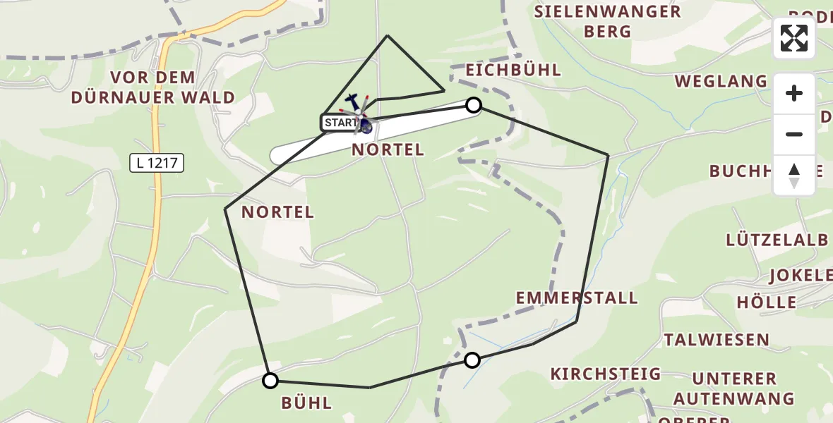 Flugroute Polizeihubschrauber Gruibingen-Nortel Flugplatz - Gruibingen-Nortel Flugplatz, 26 Oktober 2026, 12:28