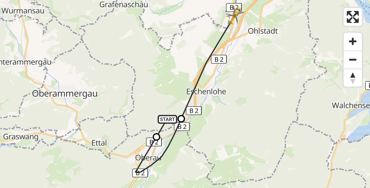 Flugroute Rettungshubschrauber Eschenlohe - Ohlstadt, 26 Oktober 2026, 12:33