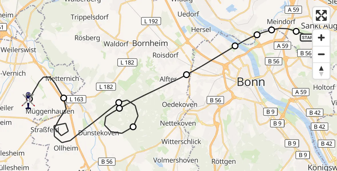 Flugroute Polizeihubschrauber Bonn-Hangelar Flugplatz - Weilerswist UL, 26 Oktober 2026, 12:37
