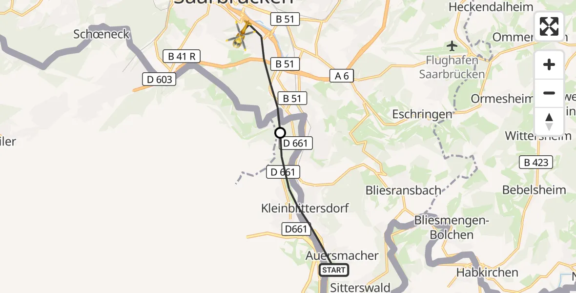 Flugroute Rettungshubschrauber Kleinblittersdorf - Saarbrücken, 26 Oktober 2026, 12:43