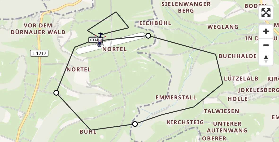 Flugroute Polizeihubschrauber Gruibingen-Nortel Flugplatz - Gruibingen-Nortel Flugplatz, 26 Oktober 2026, 12:44