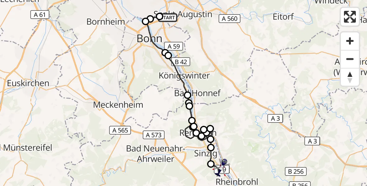 Flugroute Polizeihubschrauber Sankt Augustin - Bad Breisig, 26 Oktober 2026, 12:44