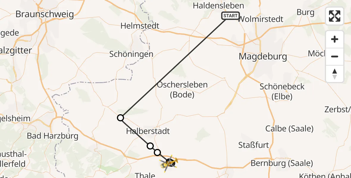 Flugroute Rettungshubschrauber Haldensleben - Harz Hospital Quedlinburg, 26 Oktober 2026, 12:46