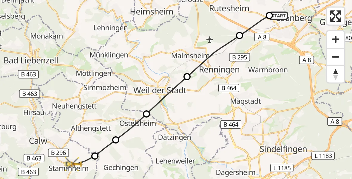 Flugroute Rettungshubschrauber Leonberg Hospital - Calw, 26 Oktober 2026, 12:49