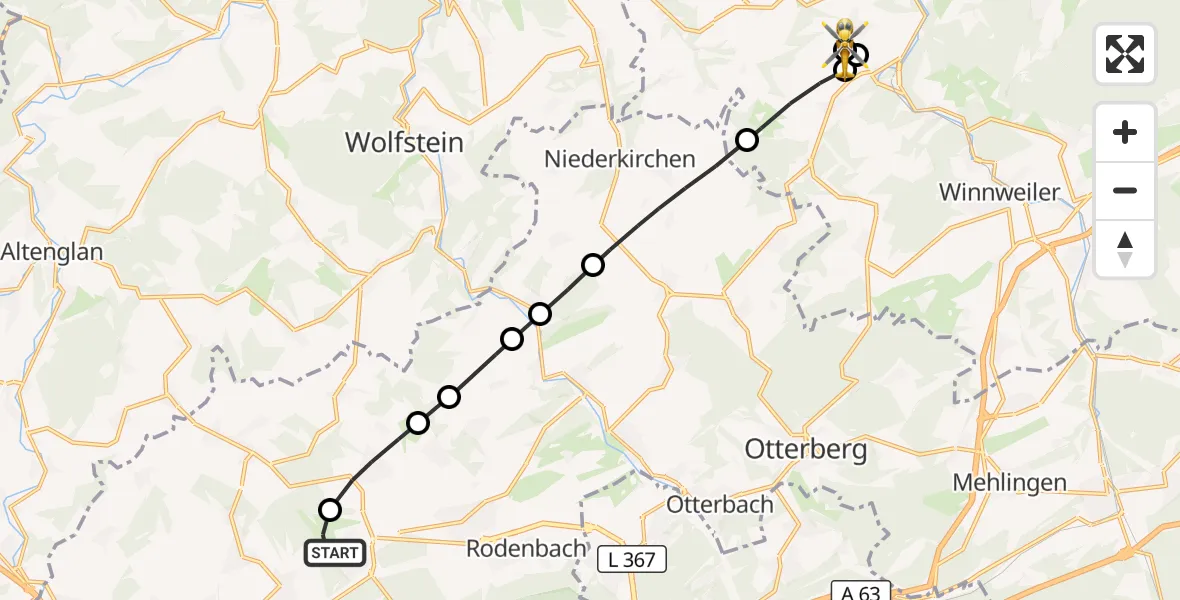 Flugroute Rettungshubschrauber Mackenbach - Rockenhausen, 26 Oktober 2026, 12:53