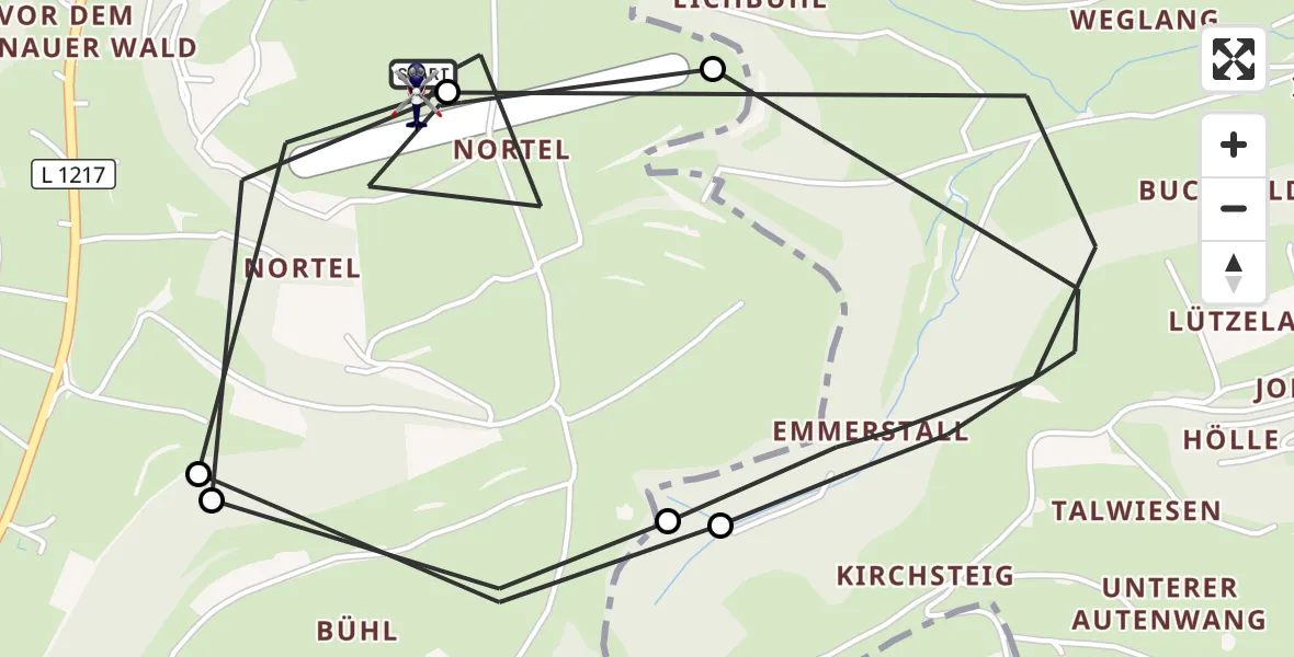 Flugroute Polizeihubschrauber Gruibingen-Nortel Flugplatz - Gruibingen-Nortel Flugplatz, 26 Oktober 2026, 12:56
