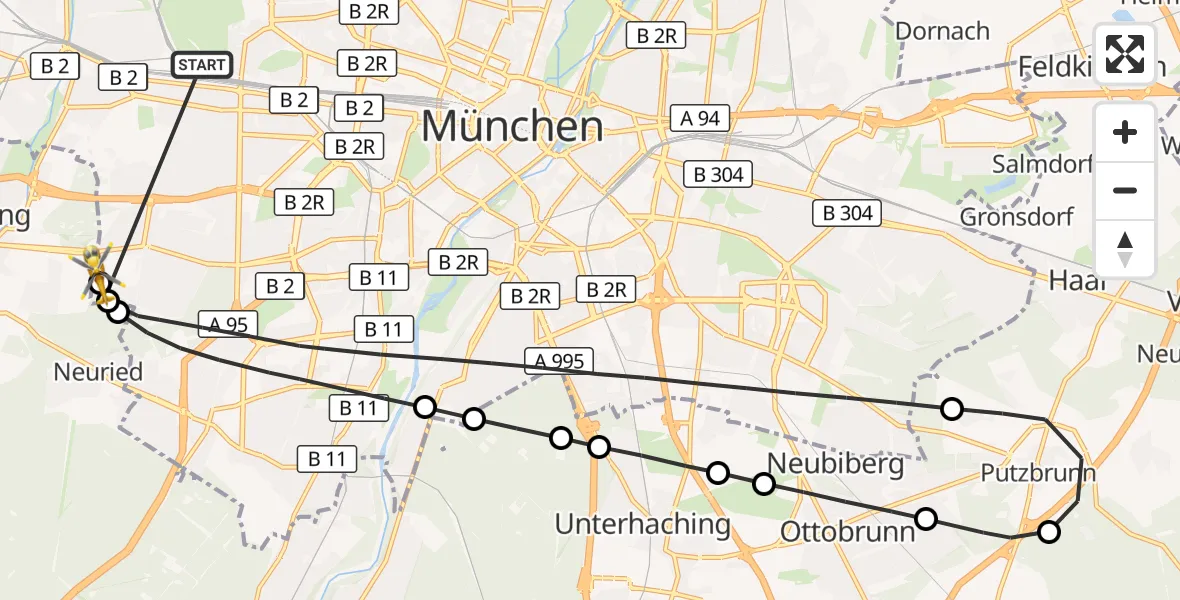 Flugroute Rettungshubschrauber München - DRF Air Rescue München Hubschrauberlandeplatz, 26 Oktober 2026, 13:00