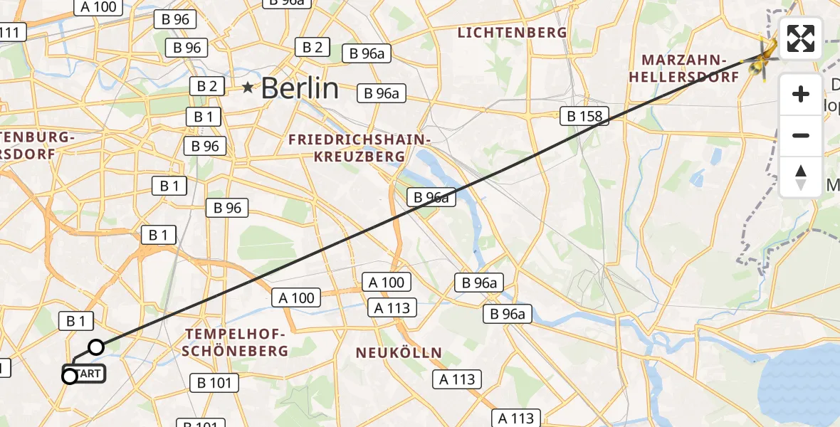 Flugroute Rettungshubschrauber Charité Clinic Benjamin Franklin Campus - Berlin, 26 Oktober 2026, 13:06