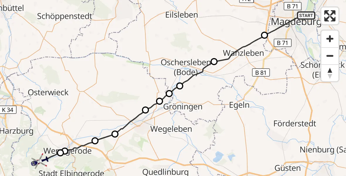 Flugroute Polizeihubschrauber Magdeburg - Wernigerode, 26 Oktober 2026, 13:07