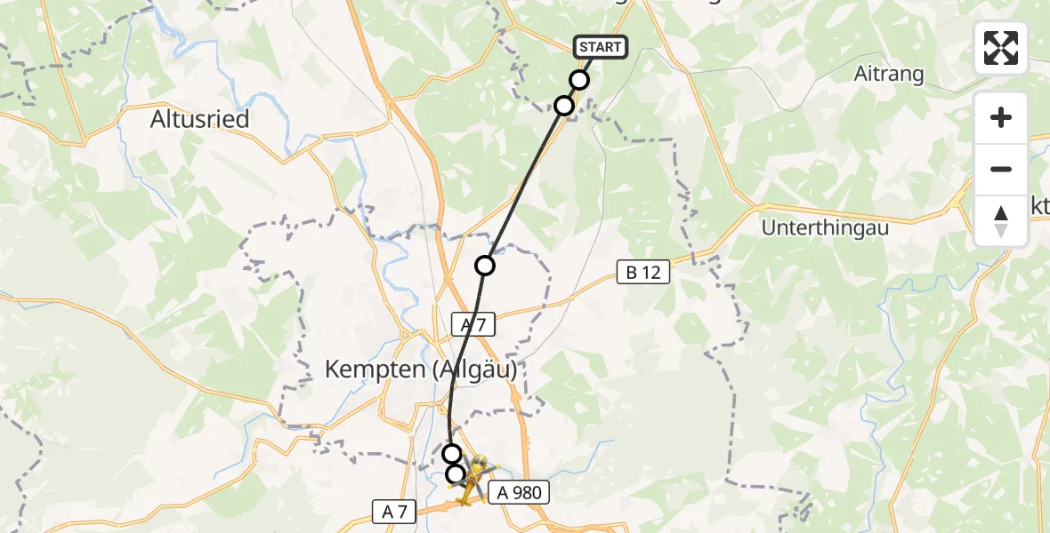 Flugroute Rettungshubschrauber Günzach - Kempten-Durach Flugplatz, 26 Oktober 2026, 13:08