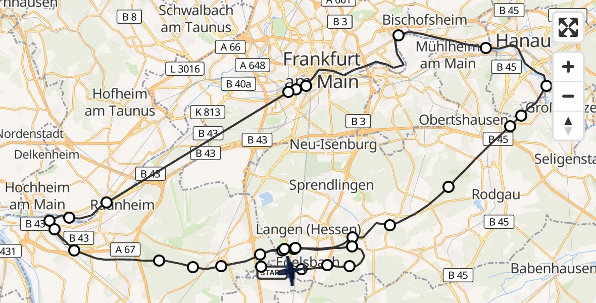 Flugroute Polizeiflugzeug Flughafen Frankfurt-Egelsbach - Flughafen Frankfurt-Egelsbach, 26 Oktober 2026, 13:14