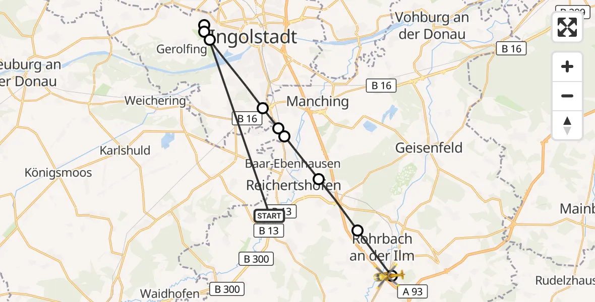 Flugroute Rettungshubschrauber Reichertshofen - Wolnzach, 26 Oktober 2026, 13:19