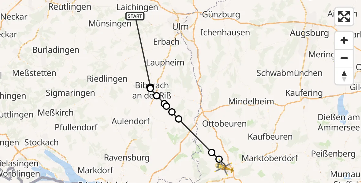 Flugroute Rettungshubschrauber Heroldstatt - Kempten (Allgäu), 26 Oktober 2026, 13:21