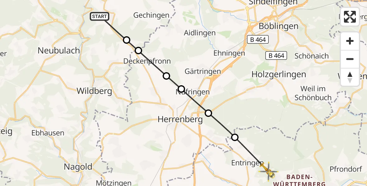 Flugroute Rettungshubschrauber Calw - Tübingen, 26 Oktober 2026, 13:22