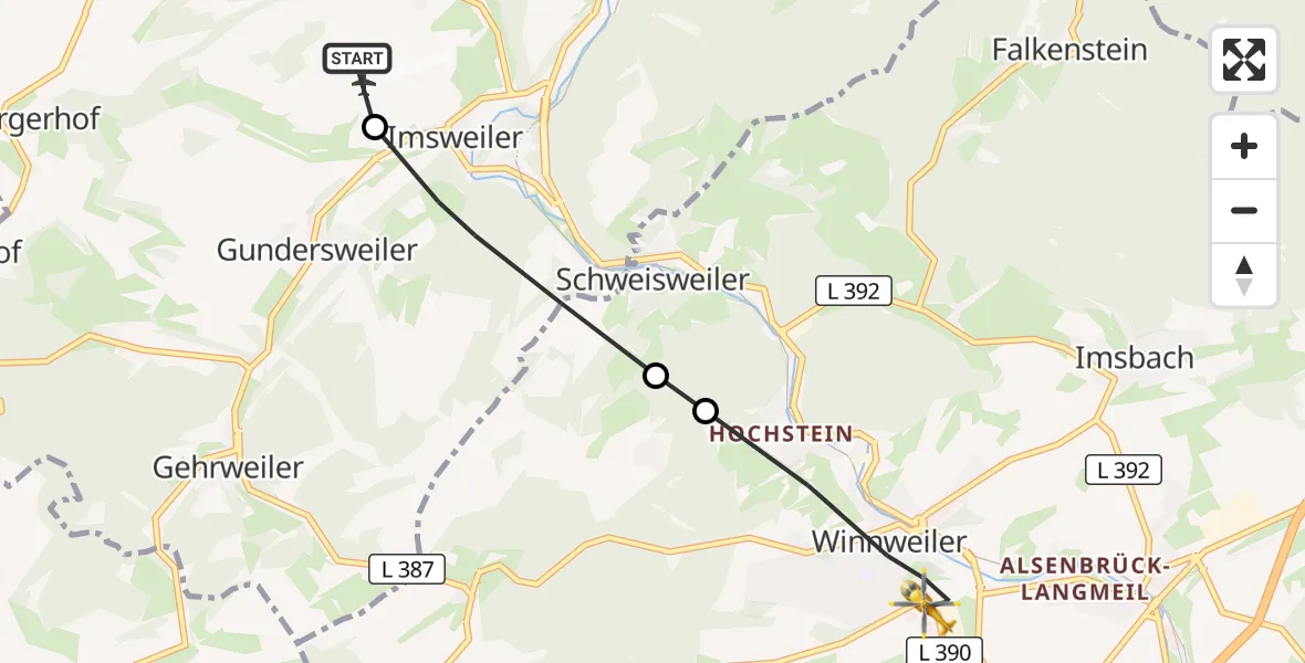 Flugroute Rettungshubschrauber Rockenhausen - Winnweiler, 26 Oktober 2026, 13:23