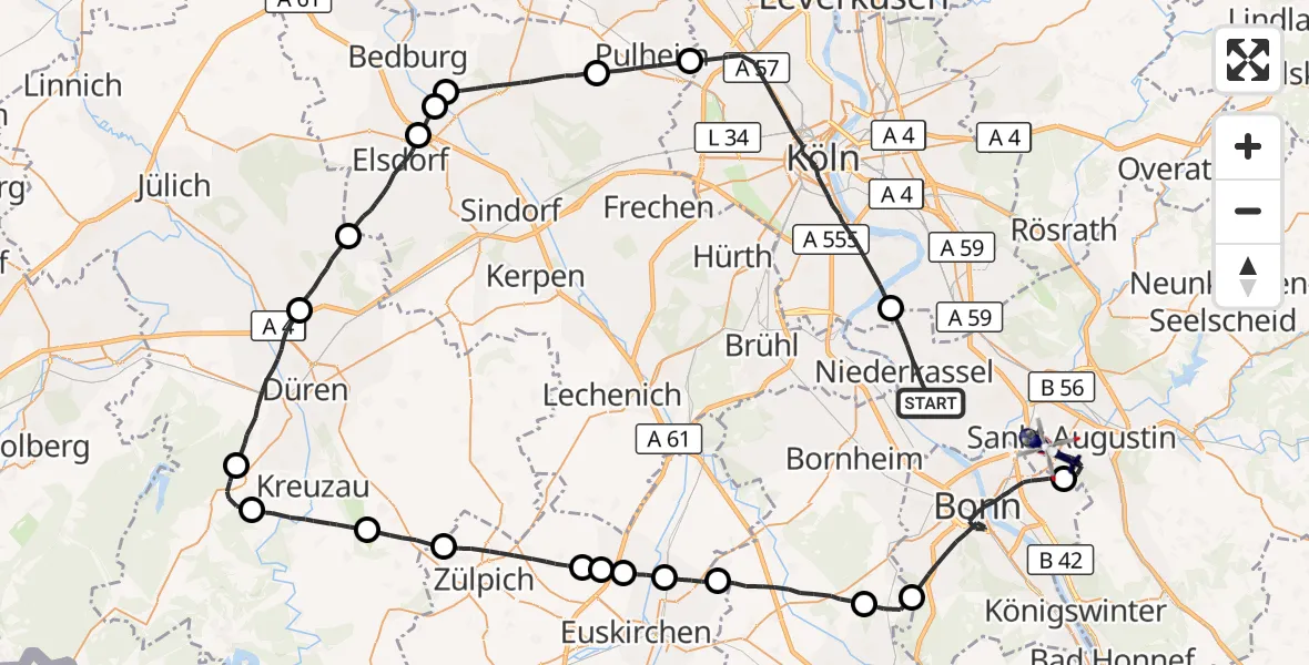 Flugroute Polizeihubschrauber Niederkassel - Sankt Augustin, 26 Oktober 2026, 13:34