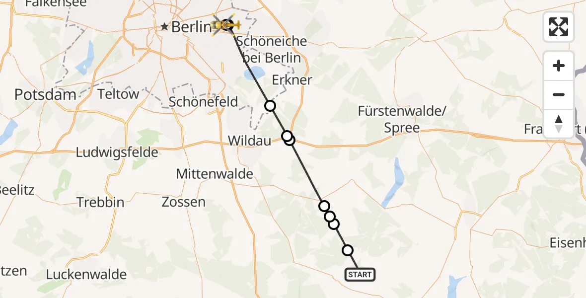 Flugroute Rettungshubschrauber Märkische Heide - Berlin Emergency Hospital, 26 Oktober 2026, 13:34