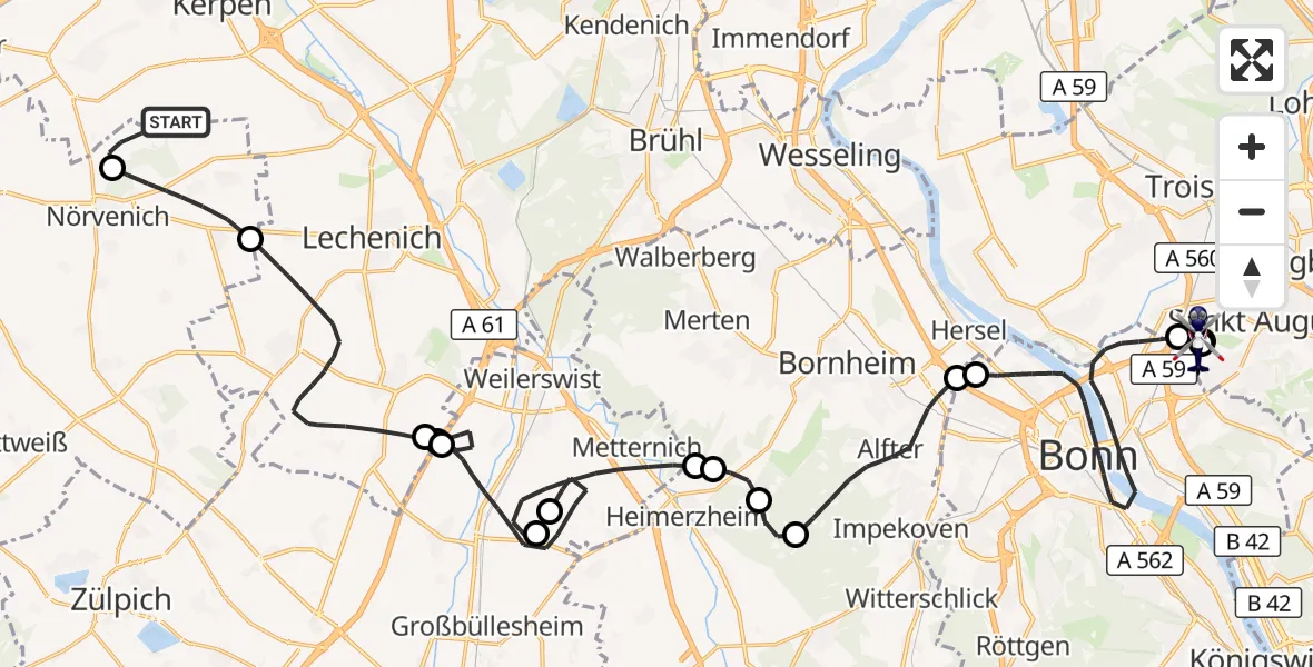 Flugroute Polizeihubschrauber Militärflugplatz Nörvenich - Sankt Augustin, 26 Oktober 2026, 13:45