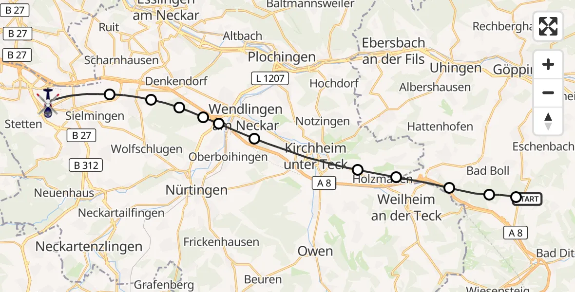 Flugroute Polizeihubschrauber Gruibingen-Nortel Flugplatz - Flughafen Stuttgart, 26 Oktober 2026, 13:45