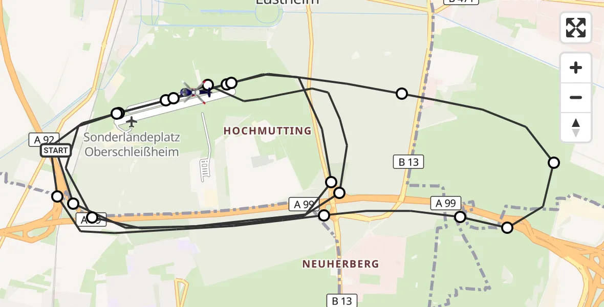 Flugroute Polizeihubschrauber Oberschleißheim - Oberschleissheim Hubschrauberlandeplatz, 26 Oktober 2026, 13:46
