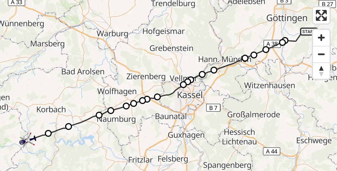 Flugroute Polizeihubschrauber Gleichen - Lichtenfels, 26 Oktober 2026, 13:48
