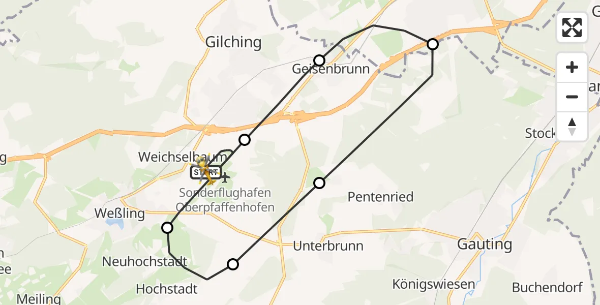 Flugroute Rettungshubschrauber Oberpfaffenhofen Flughafen - Oberpfaffenhofen Flughafen, 26 Oktober 2026, 13:50