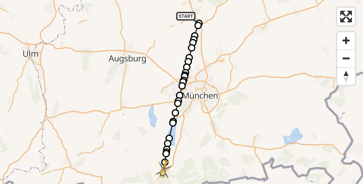 Flugroute Rettungshubschrauber Reichertshofen - Riegsee, 26 Oktober 2026, 13:50
