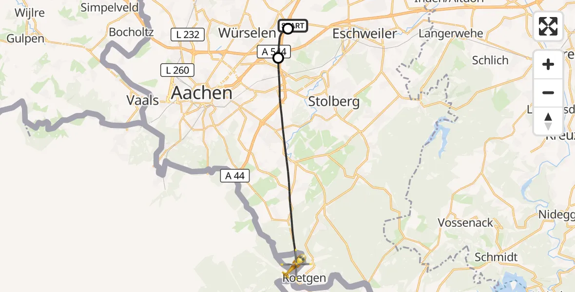 Flugroute Rettungshubschrauber Aachen-Merzbrück Flughafen - Aachen, 26 Oktober 2026, 13:51