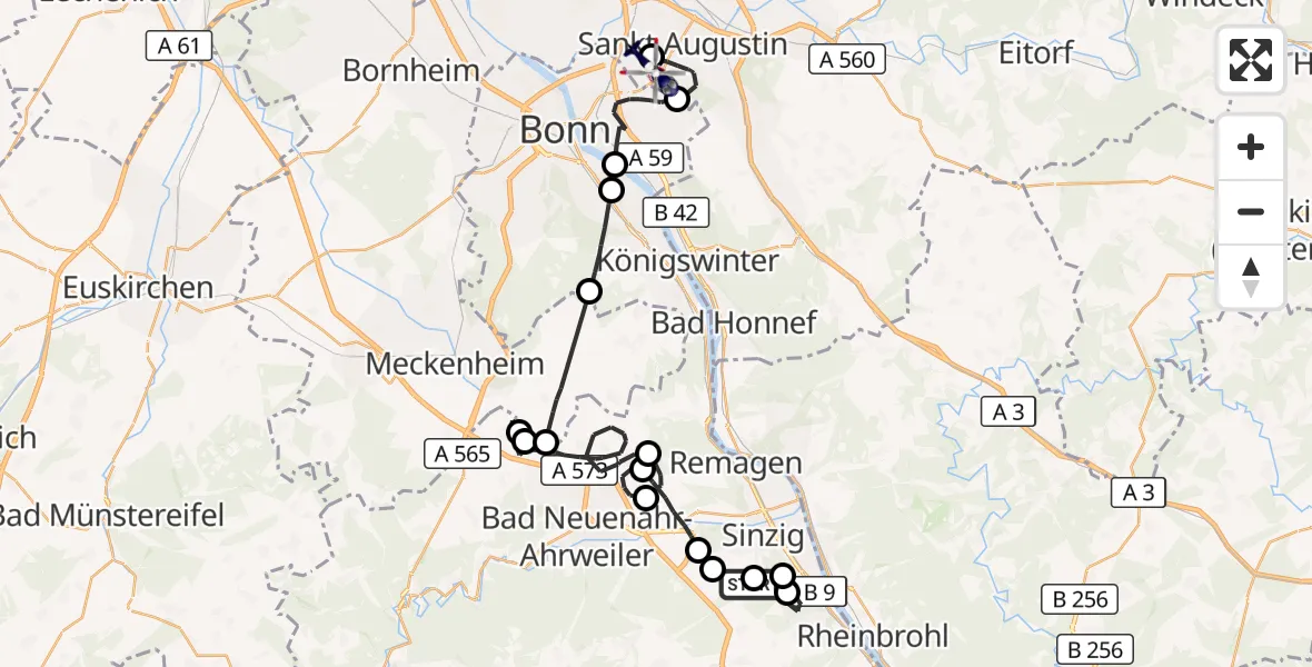 Flugroute Polizeihubschrauber Sinzig - Sankt Augustin, 26 Oktober 2026, 13:57