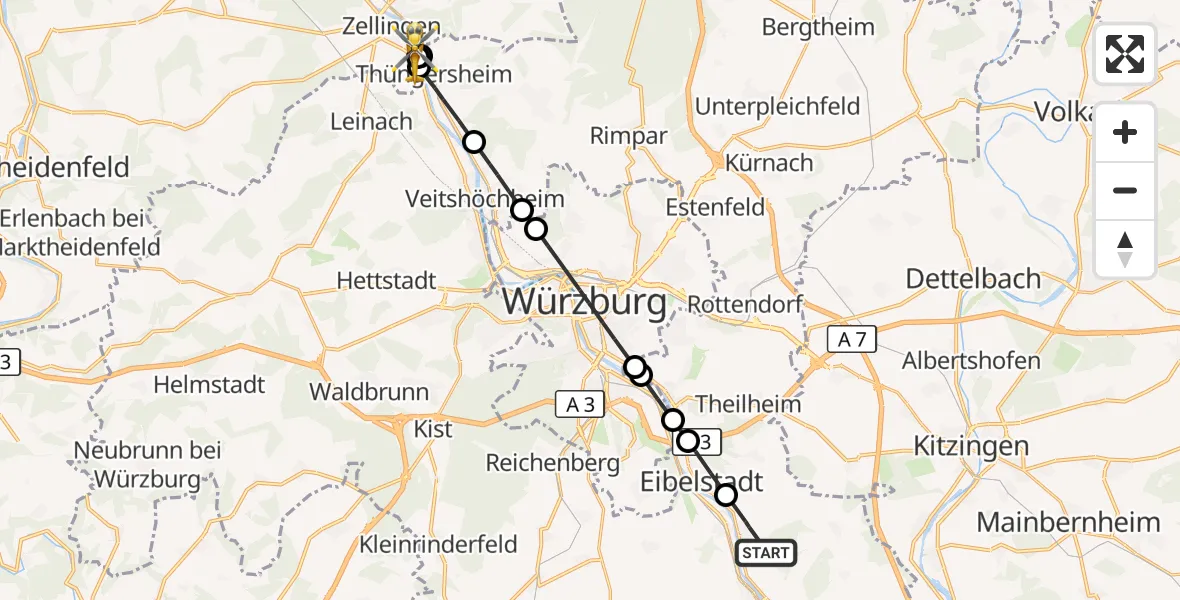 Flugroute Rettungshubschrauber Sommerhausen - Zellingen, 26 Oktober 2026, 14:02