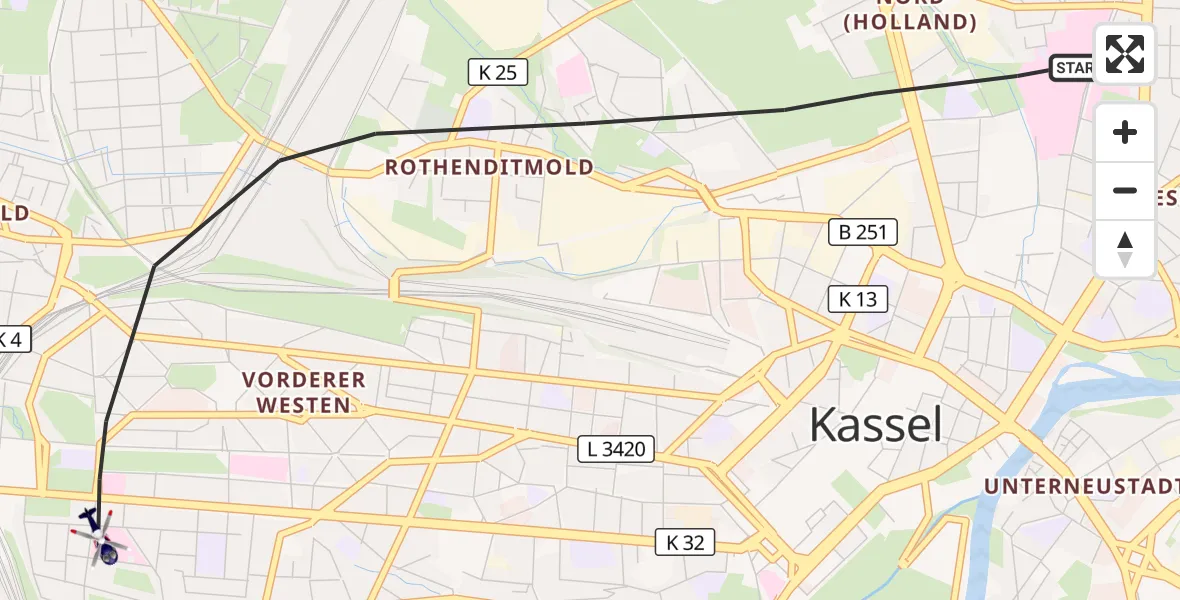 Flugroute Polizeihubschrauber Kassel - Kassel, 26 Oktober 2026, 14:10