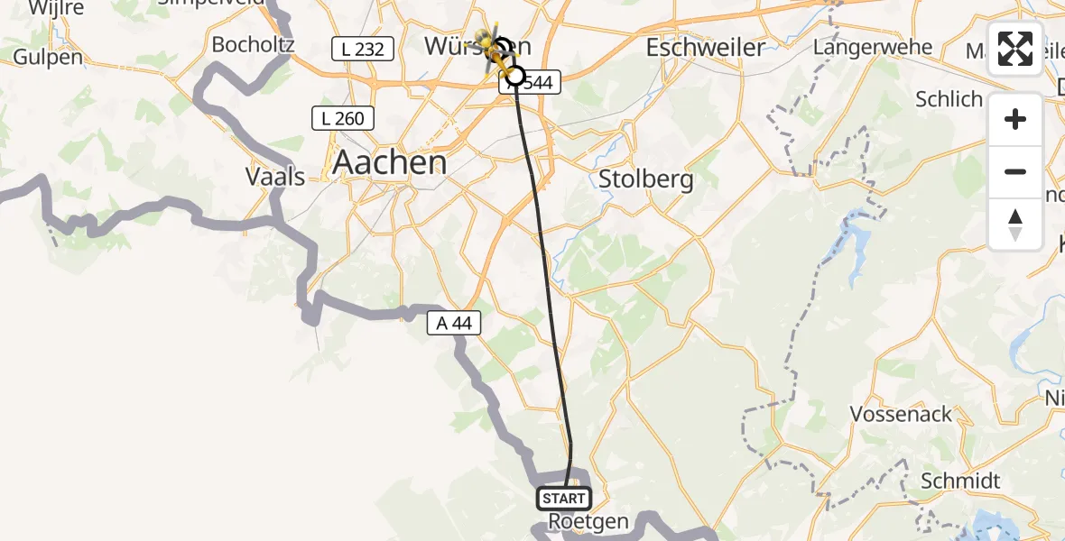 Flugroute Rettungshubschrauber Aachen - Rhein-Maas Hospital, 26 Oktober 2026, 14:14