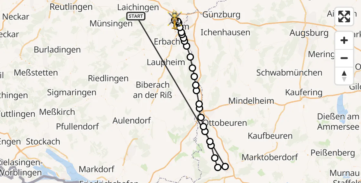 Flugroute Rettungshubschrauber Heroldstatt - ADAC Air Rescue Station Ulm (Christoph 22), 26 Oktober 2026, 14:21