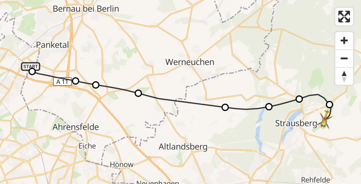 Flugroute Ambulanzhubschrauber Helios Clinic Berlin-Buch - Strausberg, 26 Oktober 2026, 14:22