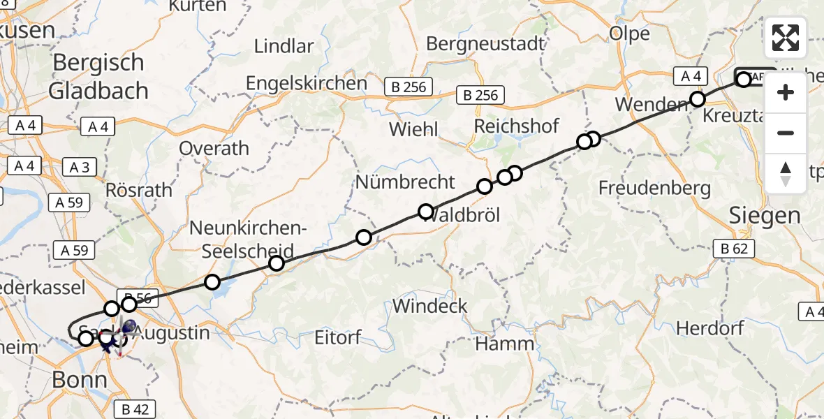 Flugroute Polizeihubschrauber Hilchenbach - Sankt Augustin, 26 Oktober 2026, 14:26