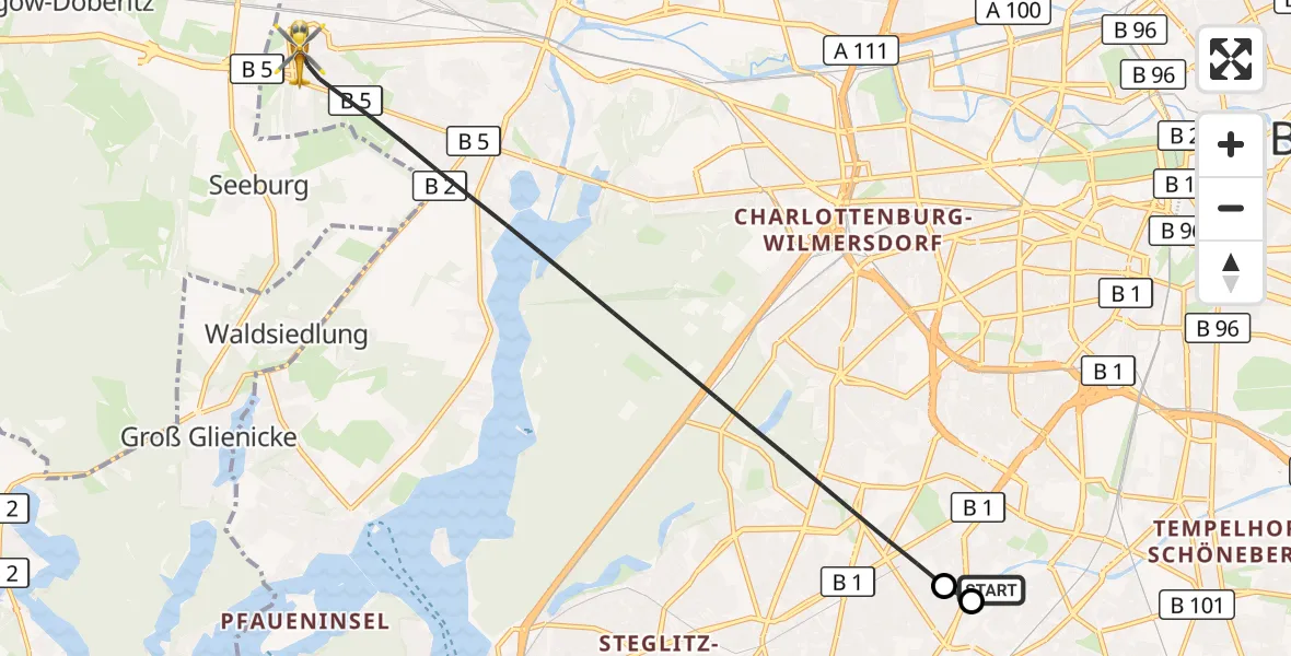 Flugroute Rettungshubschrauber Charité Clinic Benjamin Franklin Campus - Berlin, 26 Oktober 2026, 14:30