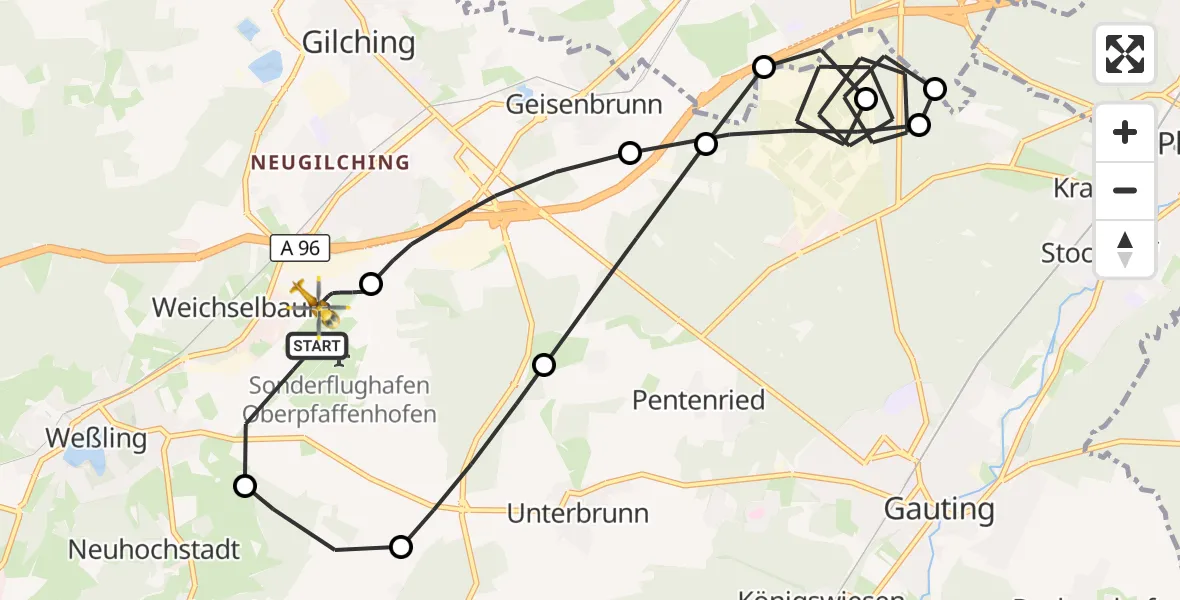 Flugroute Rettungshubschrauber Oberpfaffenhofen Flughafen - Oberpfaffenhofen Flughafen, 26 Oktober 2026, 14:34