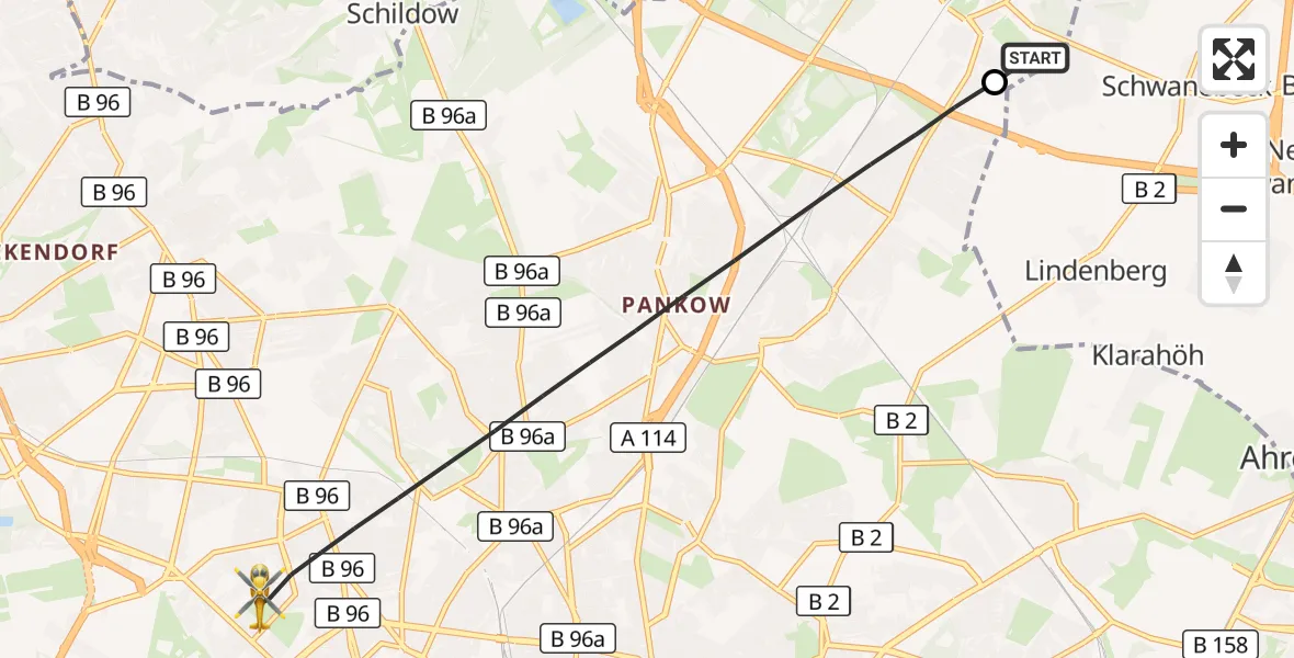 Flugroute Rettungshubschrauber Helios Clinic Berlin-Buch - Berlin, 26 Oktober 2026, 14:42