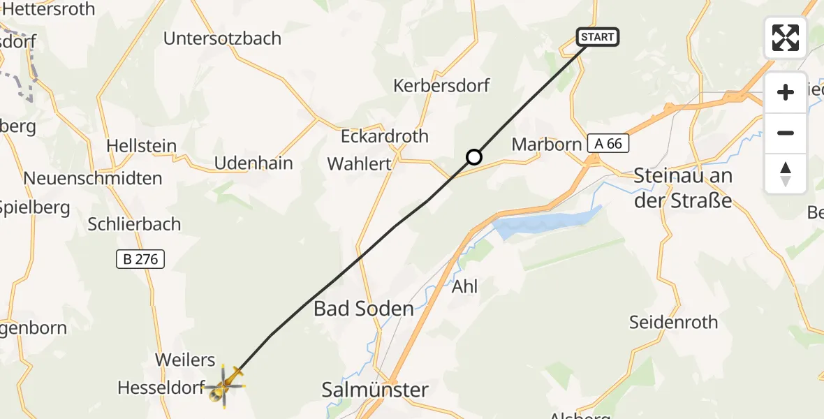 Flugroute Rettungshubschrauber Steinau an der Straße - Brachttal, 26 Oktober 2026, 14:49