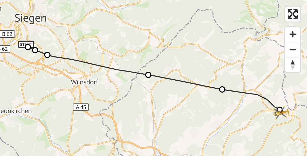Flugroute Rettungshubschrauber Evangelisches Jung-Stilling Hospital - Flugplatz Hirzenhain, 26 Oktober 2026, 14:49