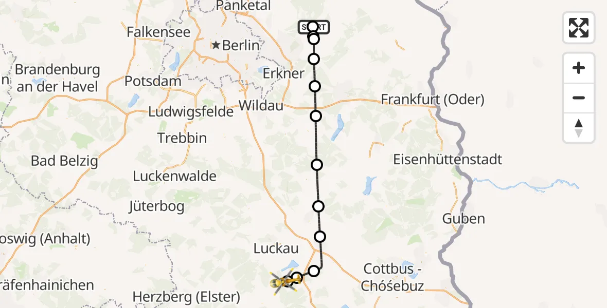 Flugroute Ambulanzhubschrauber Strausberg Flugplatz - Crinitz, 26 Oktober 2026, 14:50