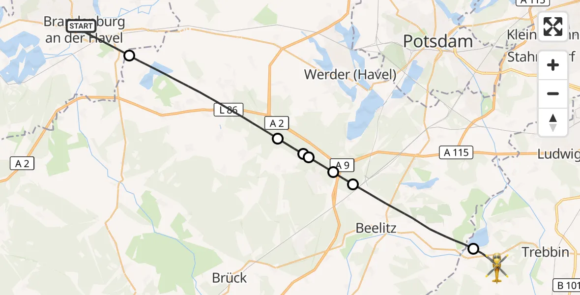 Flugroute Rettungshubschrauber Brandenburg an der Havel - Trebbin, 26 Oktober 2026, 14:52