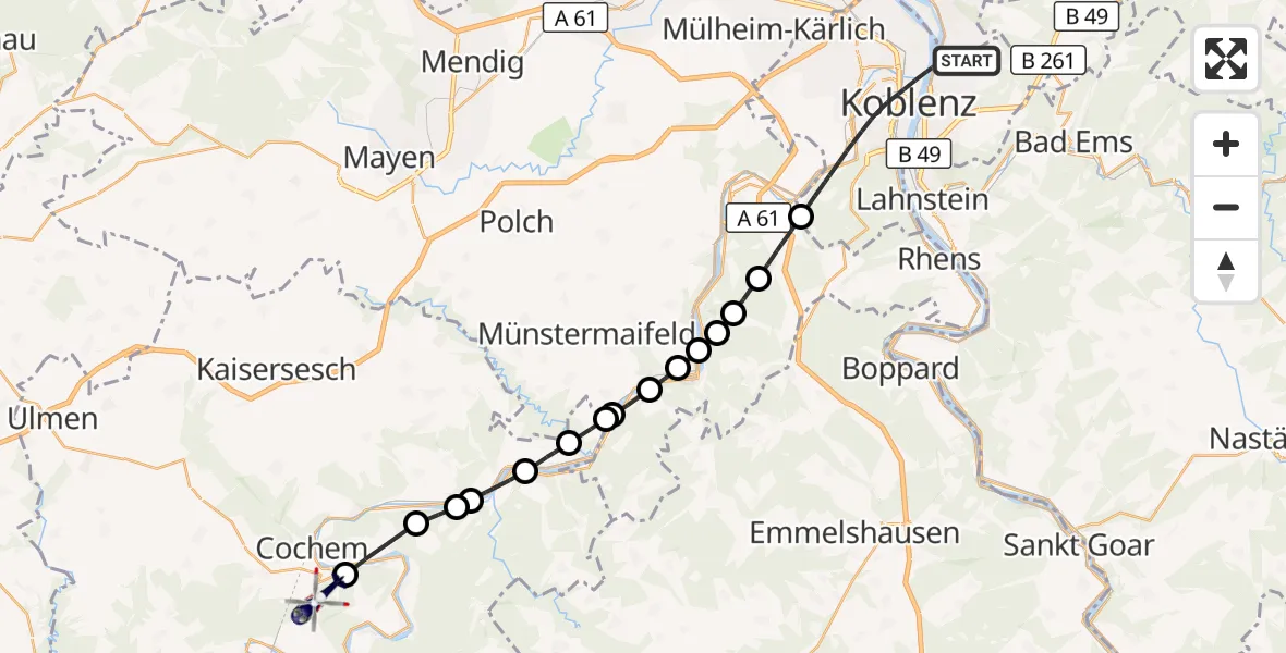 Flugroute Polizeihubschrauber Koblenz - Ediger-Eller, 26 Oktober 2026, 14:55