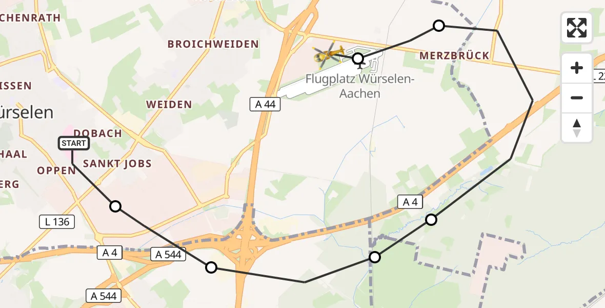 Flugroute Rettungshubschrauber Rhein-Maas Hospital - Aachen-Merzbrück Flughafen, 26 Oktober 2026, 14:55