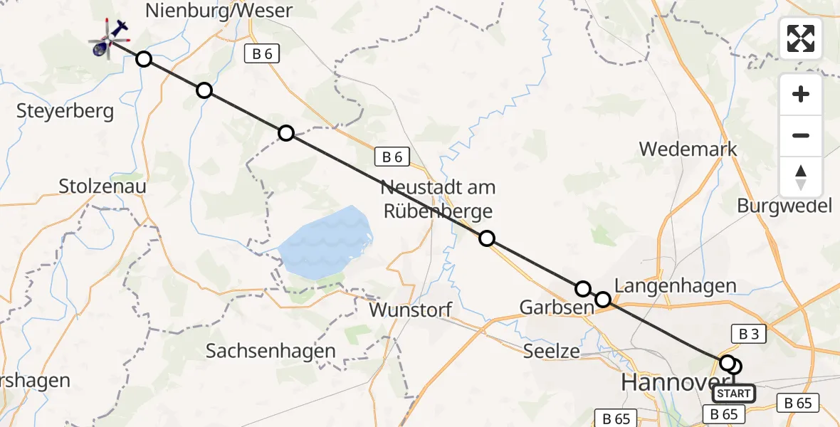 Flugroute Polizeihubschrauber Hannover - Liebenau, 26 Oktober 2026, 15:02