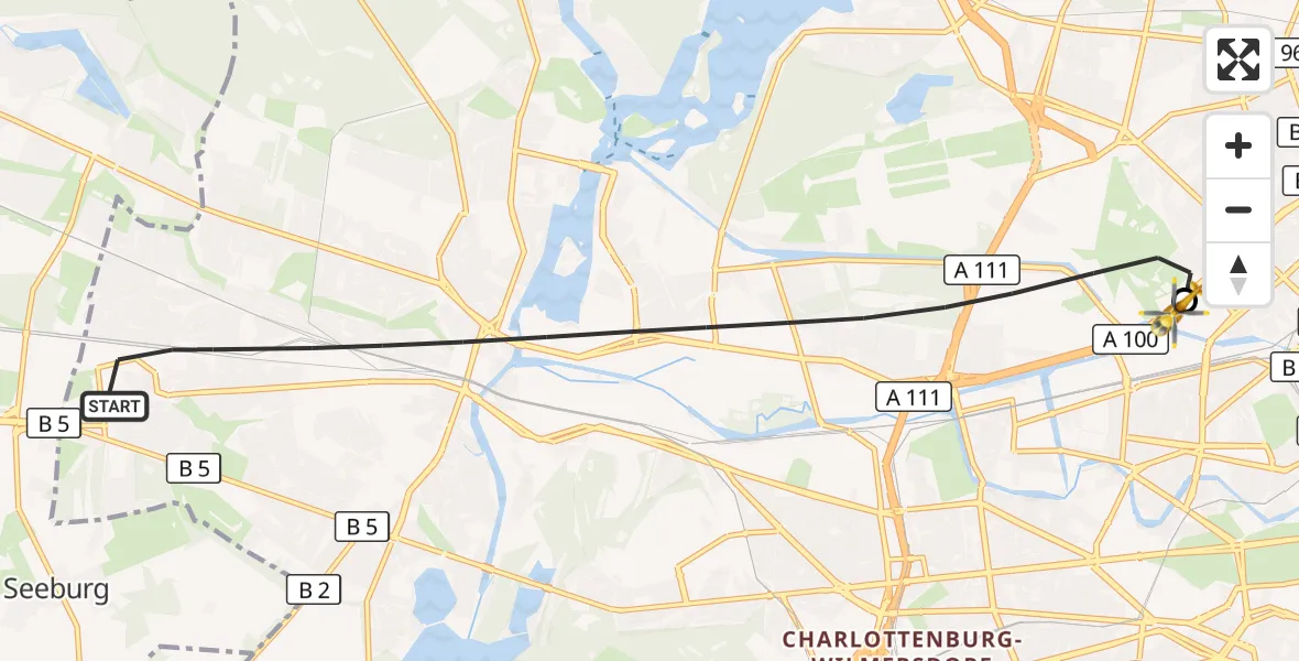 Flugroute Rettungshubschrauber Berlin - Charité Clinic Virchow Campus Hubschrauberlandeplatz, 26 Oktober 2026, 15:07