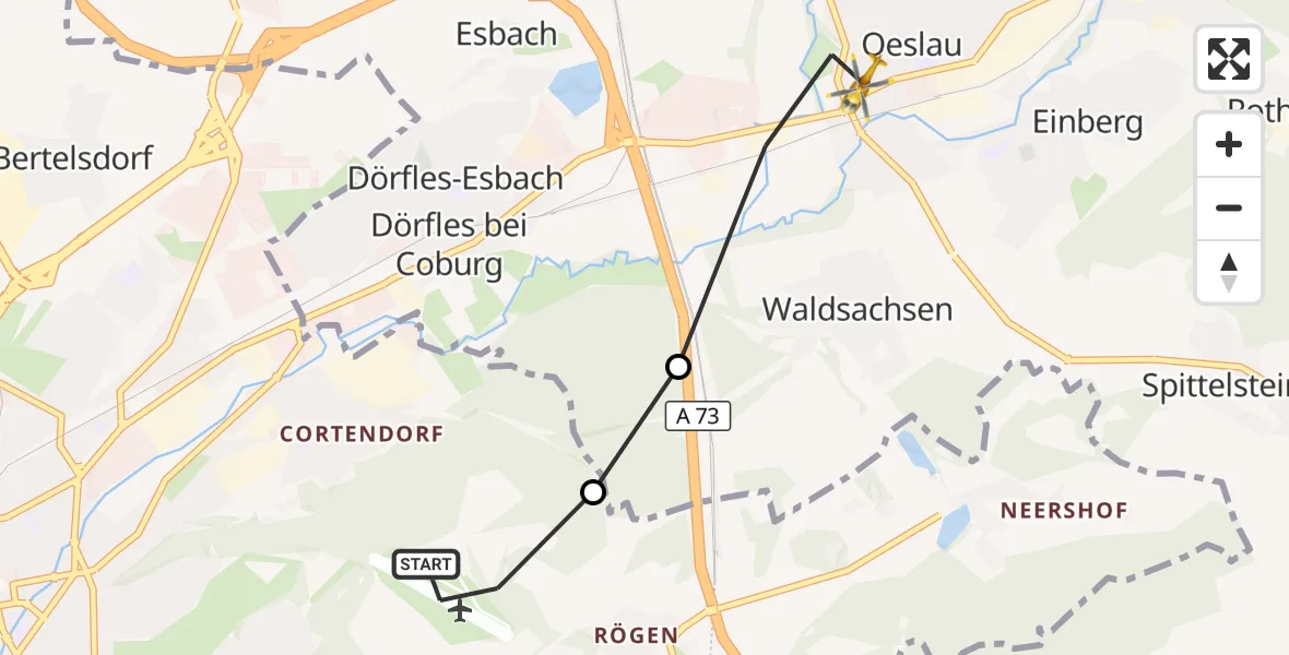 Flugroute Ambulanzhubschrauber Coburg-Brandensteinsebene Flugplatz - Rödental, 26 Oktober 2026, 15:08