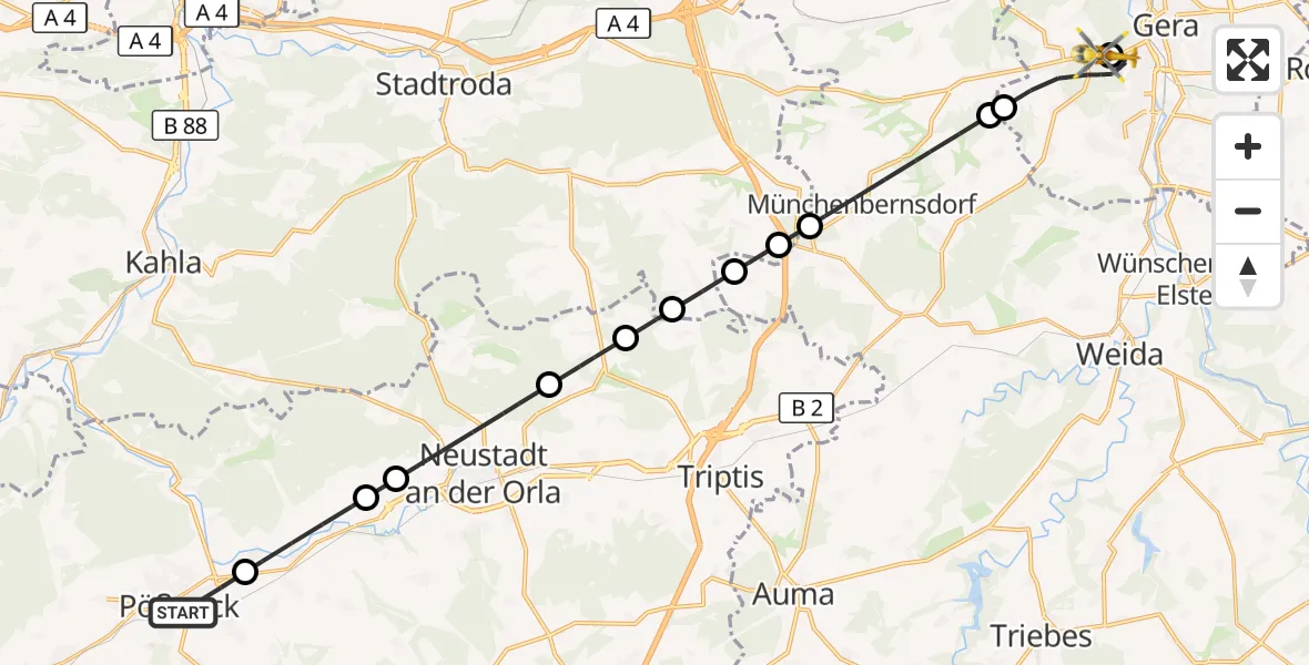 Flugroute Rettungshubschrauber Pößneck - SRH Wald-Klinikum Gera Hospital, 26 Oktober 2026, 15:10