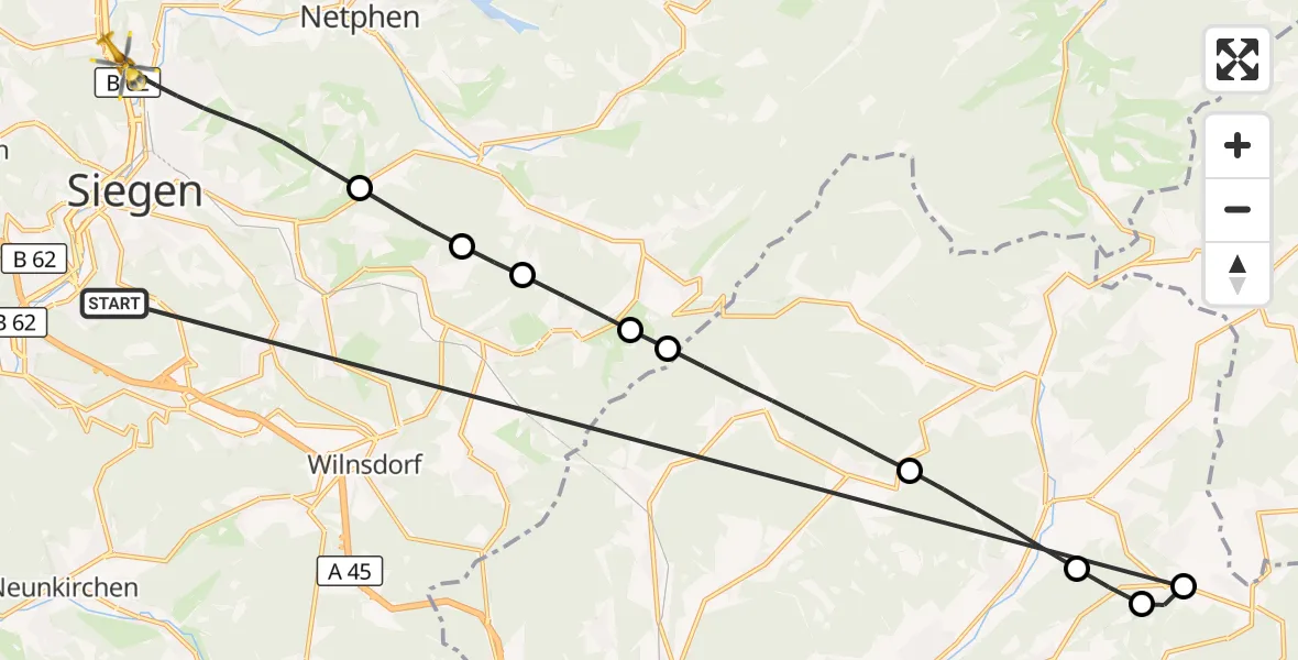 Flugroute Rettungshubschrauber Evangelisches Jung-Stilling Hospital - Siegen, 26 Oktober 2026, 15:12